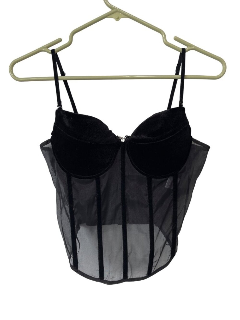 Fore Corset Bustier Top Small Sheer Velvet Back Zip Black Polyester Whimsigoth